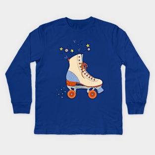 Retro Roller Skate with stars hearts magic Kids Long Sleeve T-Shirt